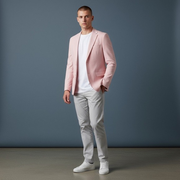 Tommy Hilfiger Modern Fit Flex Suit Jacket Men 40L Pink Classic Preppy NWT‎